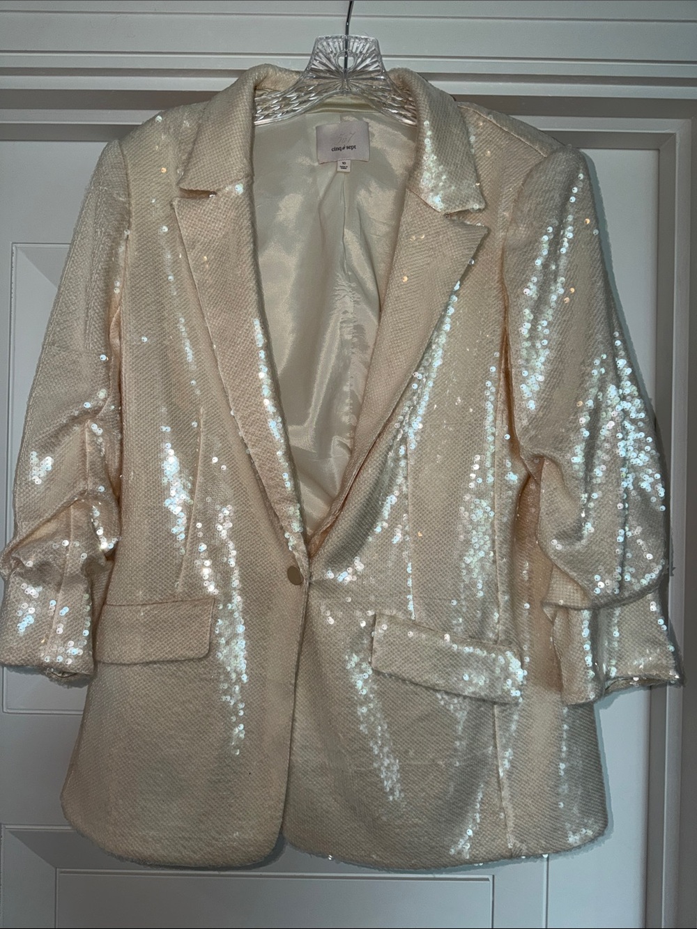 cinq a sept Cream Sequin Blazer Jacket